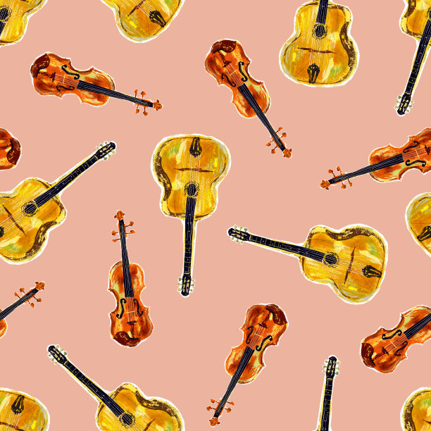 精美的吉他与小提琴无缝图案图片下载