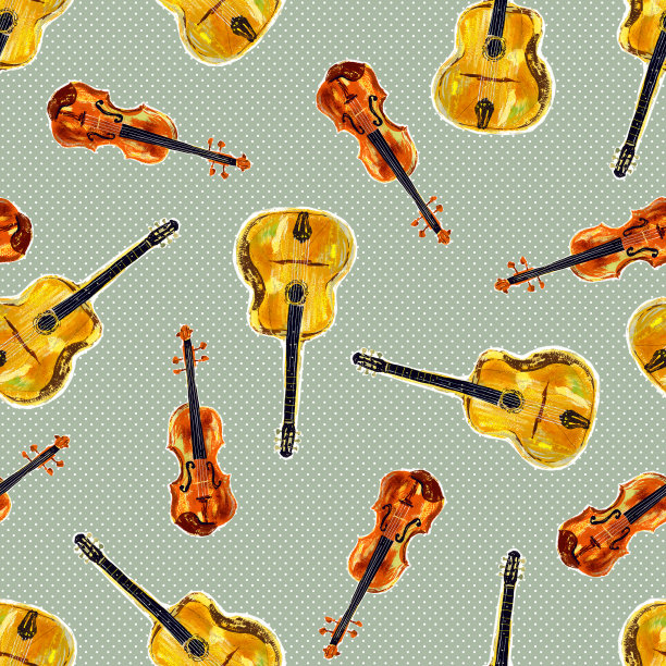 精美的吉他与小提琴无缝图案图片下载