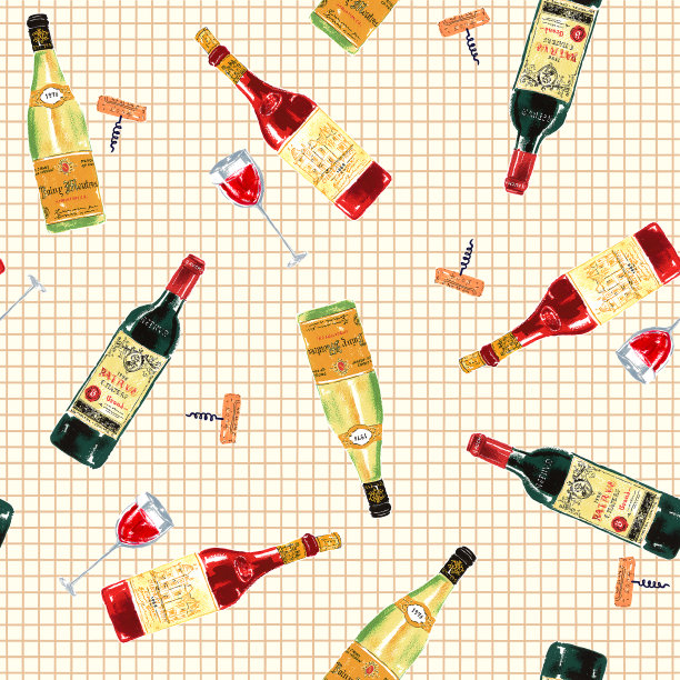 令人印象深刻的手写葡萄酒无缝图案，图片下载