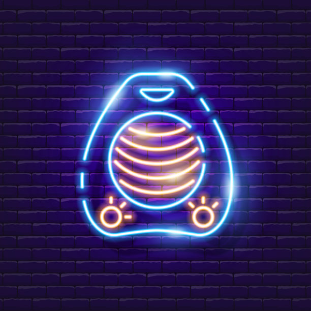 风扇加热器霓虹灯标志。矢量插图设计。空调设备。图片下载