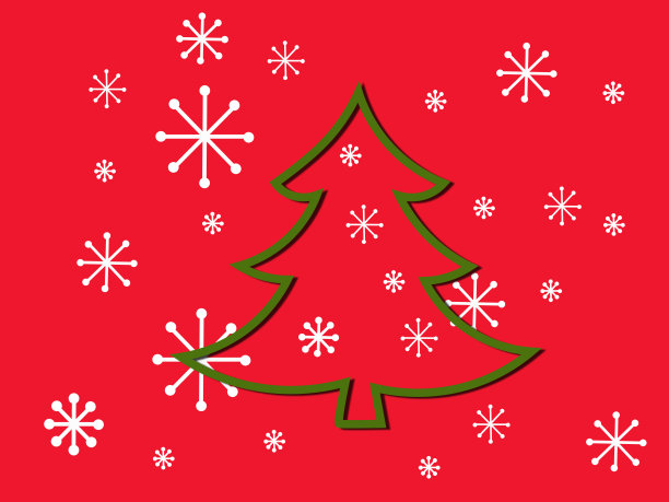 红色背景上的圣诞树和雪花的插画，图片下载