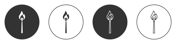 黑色燃烧匹配与火图标隔离在白色背景。匹配用火。匹配的迹象。圆按钮。向量图片下载