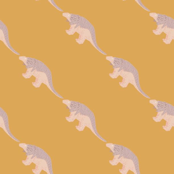 粉彩粉甲龙手绘无缝模式在儿童风格。橙色背景。野生动物动物的风格。图片下载