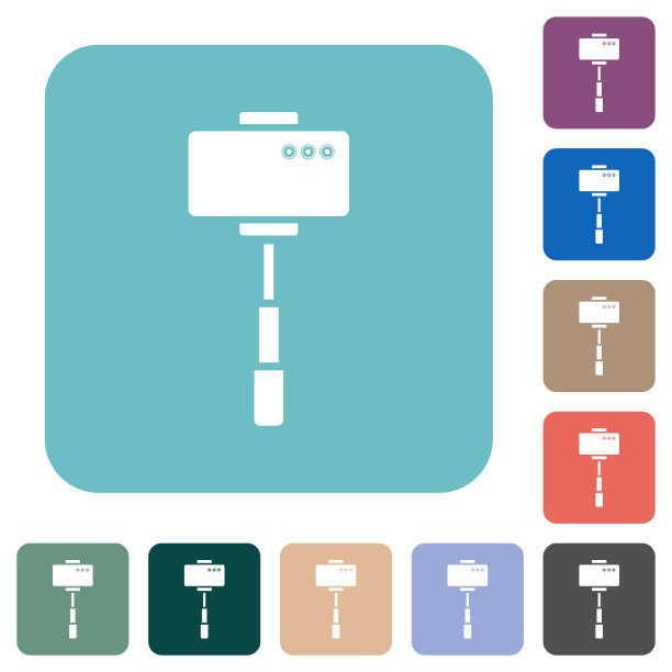 智能手机上的自拍杆后视图圆角方形平面图标图片下载