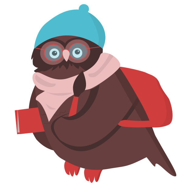 矢量插图聪明的猫头鹰与刷子和书与帽子和包。用于设计、测谎、杂志等的字符图片下载