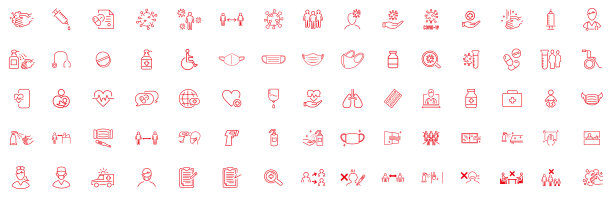 冠状病毒和疫苗系列图标，2019冠状病毒，医用口罩，健康，传染性，流行病，爆发，媒介图片下载