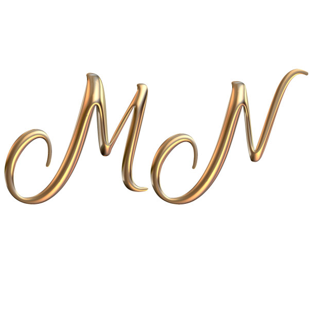 3d字母表，黄金大写字母M N, 3d渲染图片下载