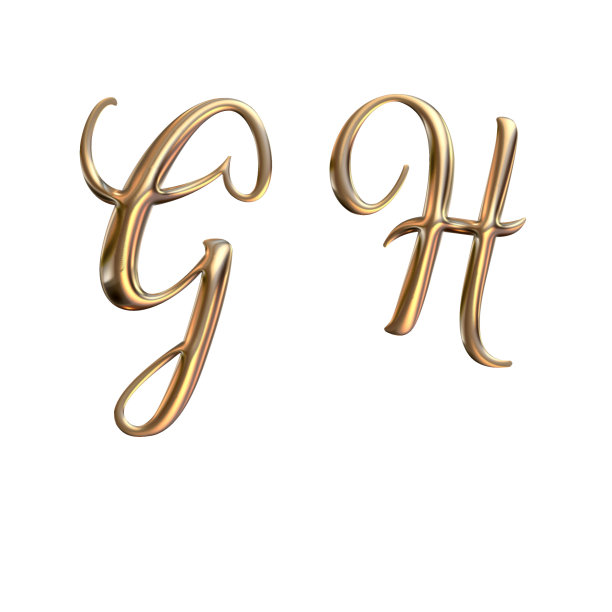 3d字母表，黄金大写字母G H，图片下载