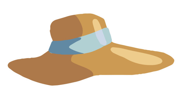 带丝带的女式帽子，夏日配饰。手绘矢量插图。彩色卡通涂鸦。在白色背景上单独绘制。用于设计，印刷，贴纸，卡片，装饰，包装的元素。图片下载