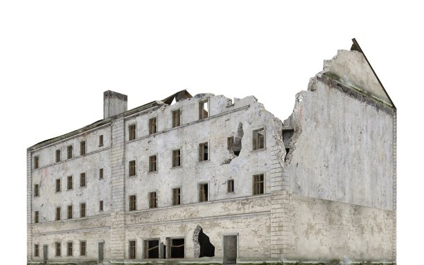 废弃的城市建筑孤立在白色3d插图图片下载