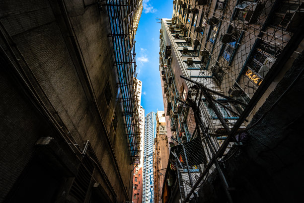 香港九龙城住宅区公寓之间的后巷图片下载