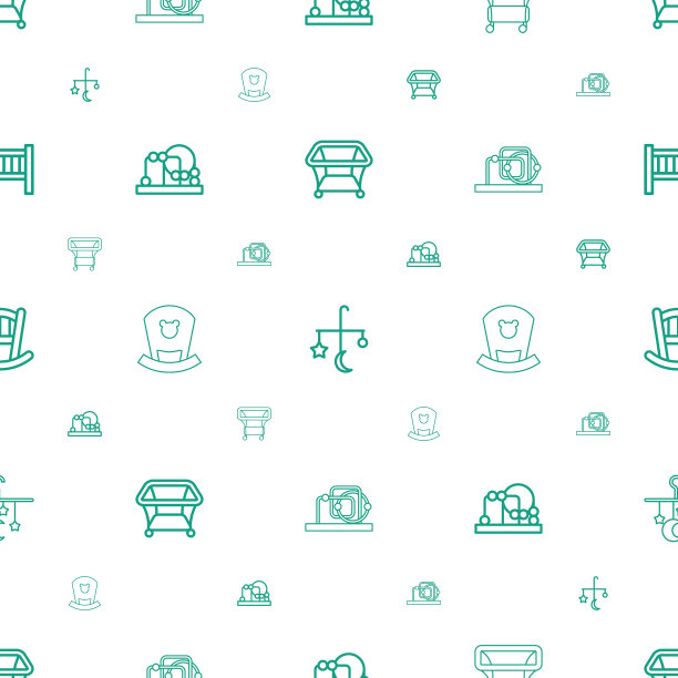 婴儿床图标图案无缝白色背景图片下载