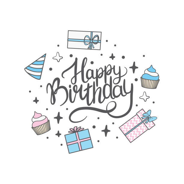 上面写着生日快乐。一张书法贺卡。图片下载