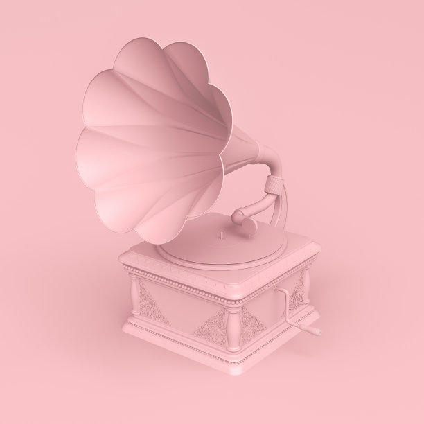 3d渲染图的留声机。复古装置的机械记录和复制的声音音乐。图片下载