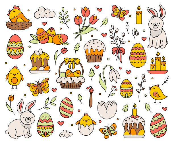 复活节快乐，在涂鸦风格设置图标图片下载