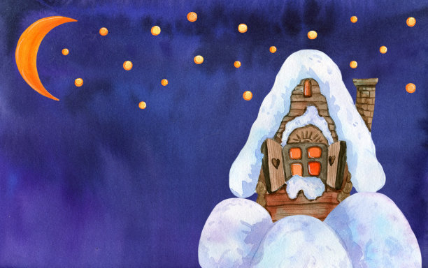 冬天的房子堆在雪里图片下载