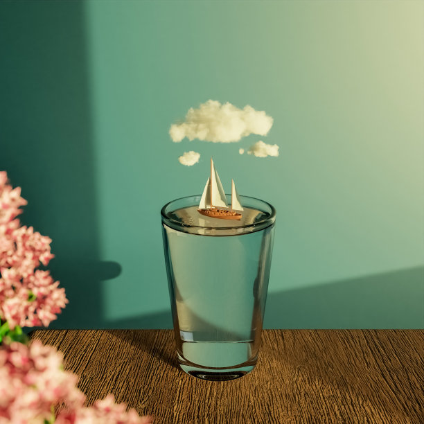 玻璃水船云梦超现实的3d渲染图片下载