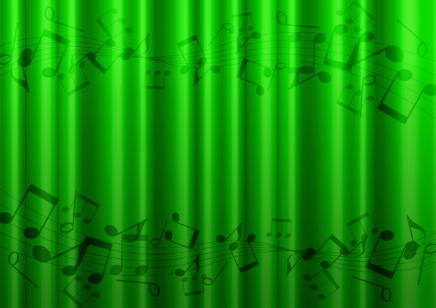 绿色的窗帘背景与音符图案图片下载