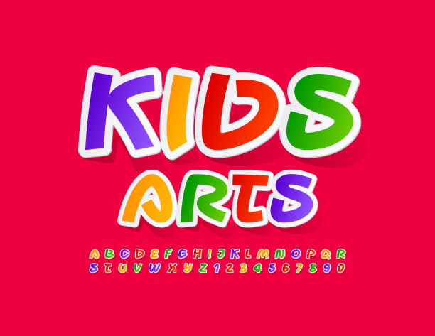 矢量鲜艳的旗帜儿童艺术。贴纸风格的字母和数字集图片下载