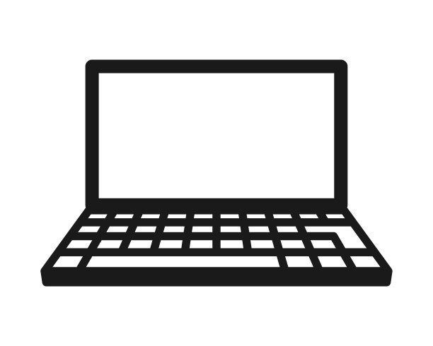 笔记本电脑图标。便携式计算机的象征。办公设备标识标志。矢量插图形象。孤立在白色背景上。图片下载