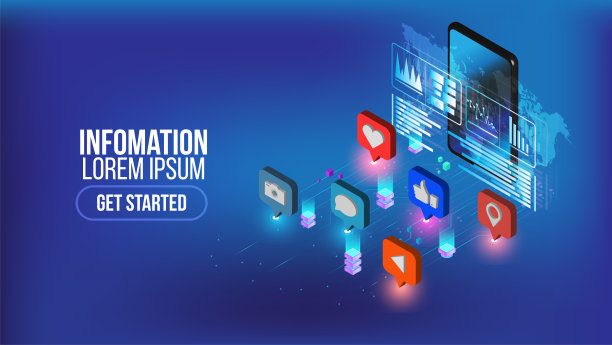 社交媒体营销等距着陆页与字符。广告信息的概念。矢量网站模板与3d插画策略，线条艺术，登陆页。图片下载