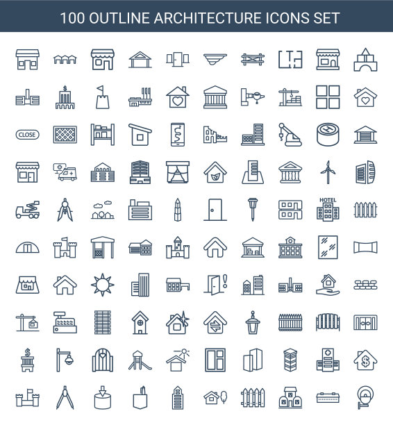 100年建筑图标图片下载