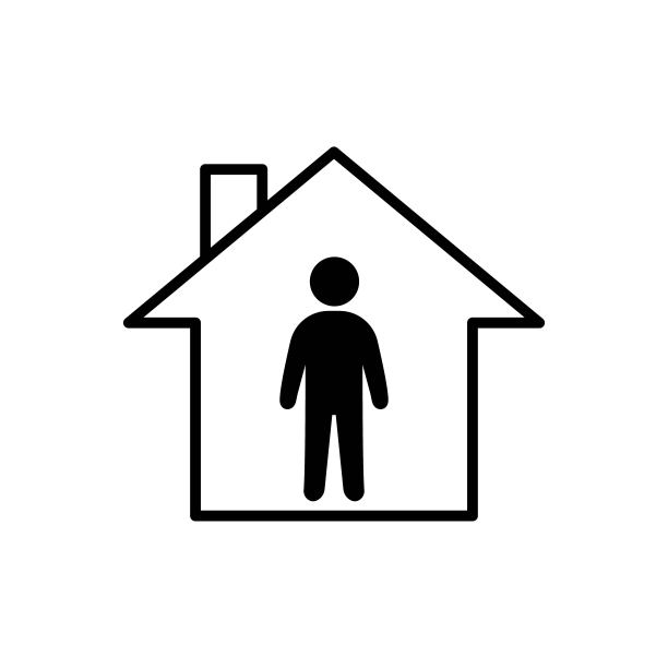 呆在家里简单抽象的黑线图标。Covid-19概念。时尚的平面孤立符号符号可以用于:插图，大纲，标志，移动，应用程序，设计，web，开发，ui, ux, gui。向量EPS 10图片下载