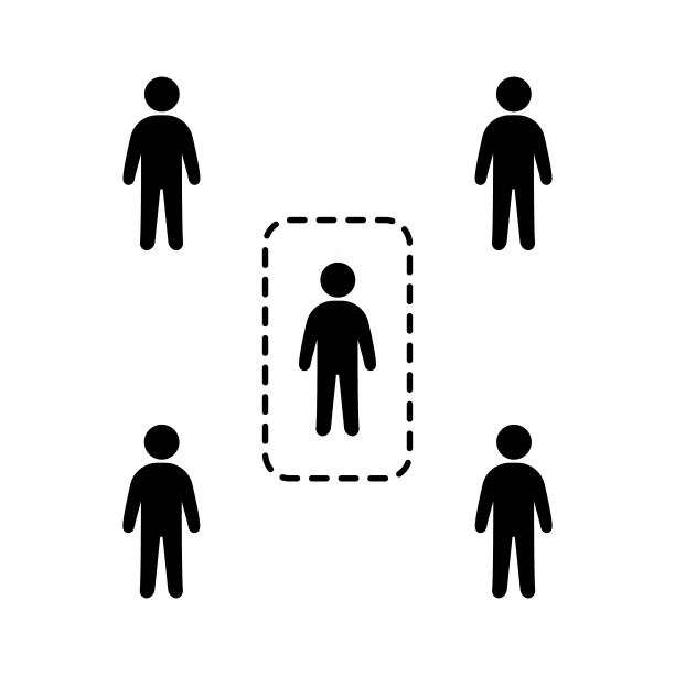 社交距离的黑色图标。冠状病毒的爆发。Covid-19概念。时髦的平面孤立符号用于:插图，轮廓，标志，移动，应用程序，设计，web，开发，ui, ux, gui。向量EPS 10图片下载