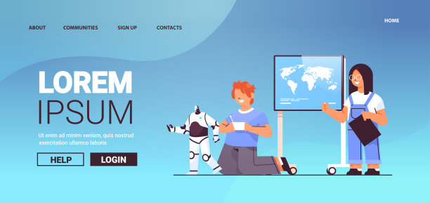 女学生正在做演示，男学生在水平方向玩无线电控制的机器人玩具图片下载