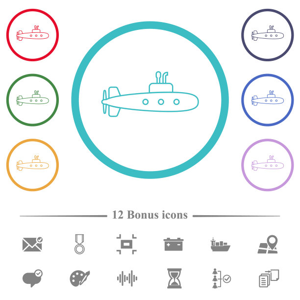潜艇平面颜色图标在圆形形状轮廓图片下载