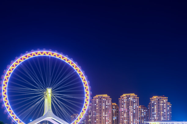 室外夜景天津眼沿海河图片下载