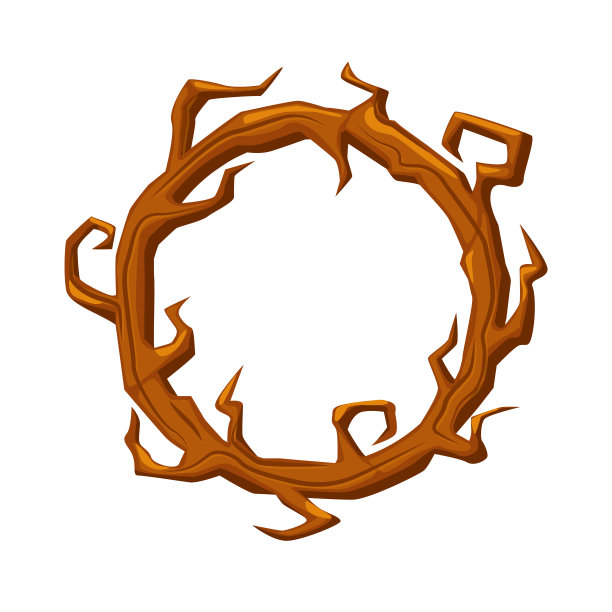 旧的木制圆形框架，花环的树枝为ui游戏。图片下载