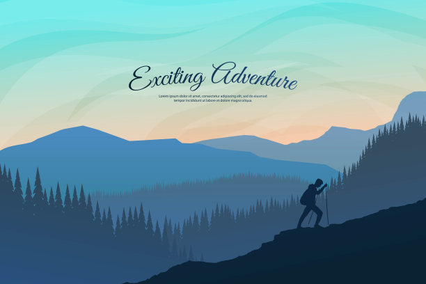 旅行者走。发现、探索、观察自然的旅游理念。徒步旅行。探险旅游。那个背着背包，拄着拐杖的家伙。网站模板。自然的壁纸图片下载