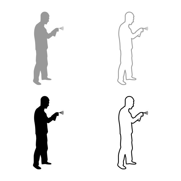 男人用水喷洒在上男性浇水花园用手喷水器抱着手臂特殊梳剪影灰色黑色矢量插图固体轮廓风格形象图片下载