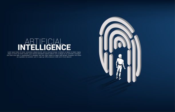 机器人站在手指扫描图标。图片下载