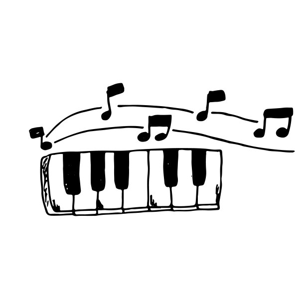 矢量手绘插图的钢琴与笔记。旋律说明或音乐背景图片下载