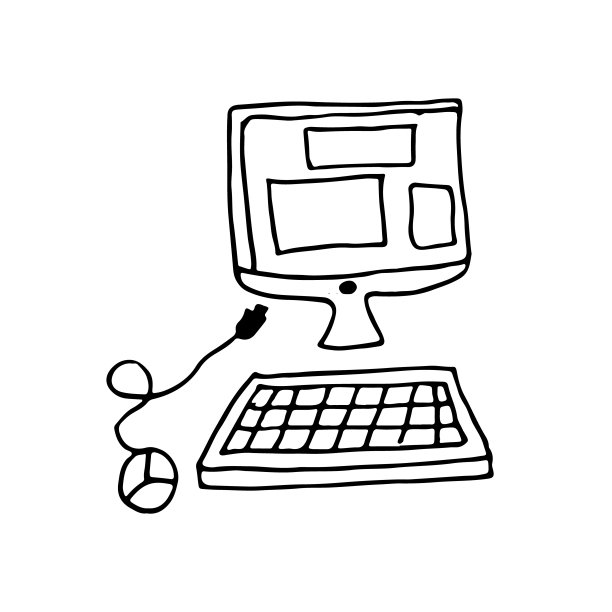 矢量手绘电脑键盘和鼠标图标孤立在白色图片下载