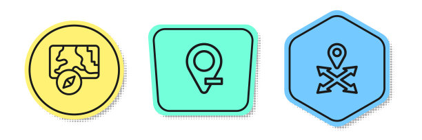 设置线城市地图导航，位置和。颜色的形状。向量图片下载