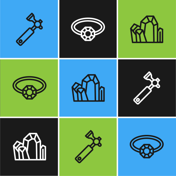 设置线宝石卢佩，宝石和钻石订婚戒指图标。向量图片下载