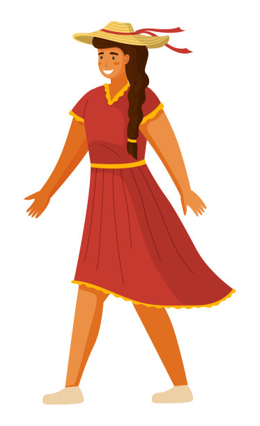 年轻的长发女孩晒黑了，穿着红裙子图片下载