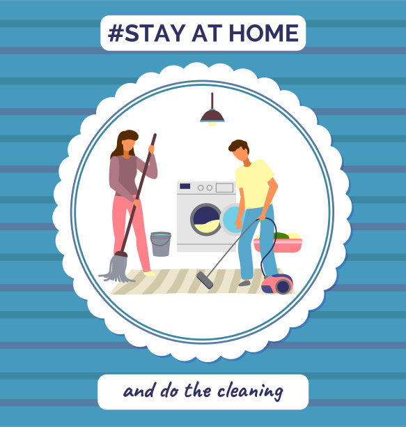 呆在家里做清洁的年轻夫妇图片下载