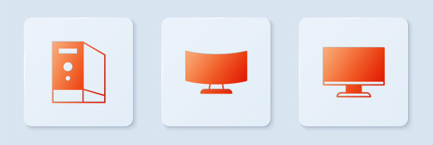 设置电脑显示器屏幕，电脑机箱和。白色正方形按钮。向量图片下载