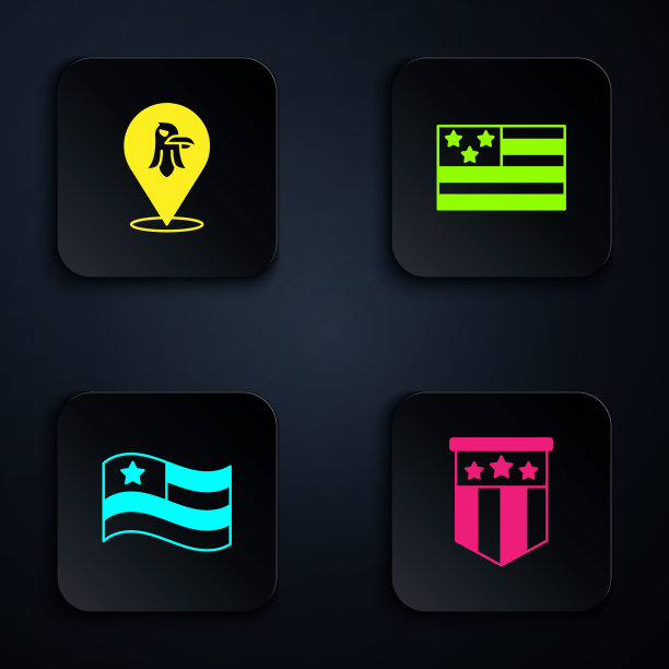 设置美国国旗，鹰，和。黑色方形按钮。向量图片下载