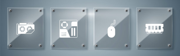 集RAM、随机存取存储器、鼠标、主板数字芯片和显卡于一体。方形玻璃面板。向量图片下载