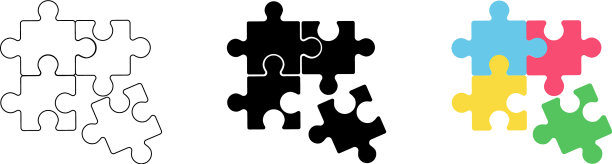 拼图集合图标线黑色和平坦图片下载