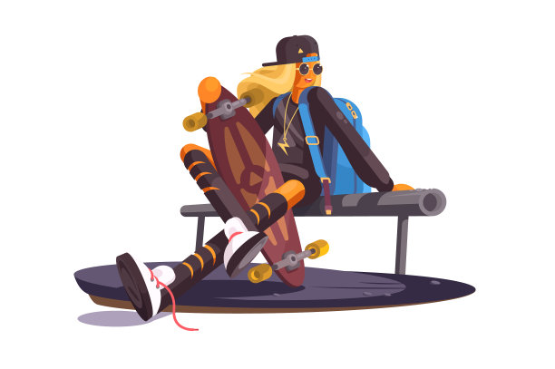 女孩和滑板图片下载