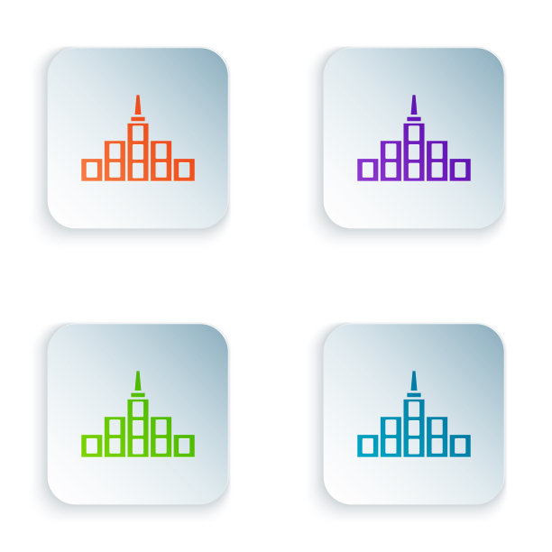 色彩城市景观图标孤立于白色之上图片下载