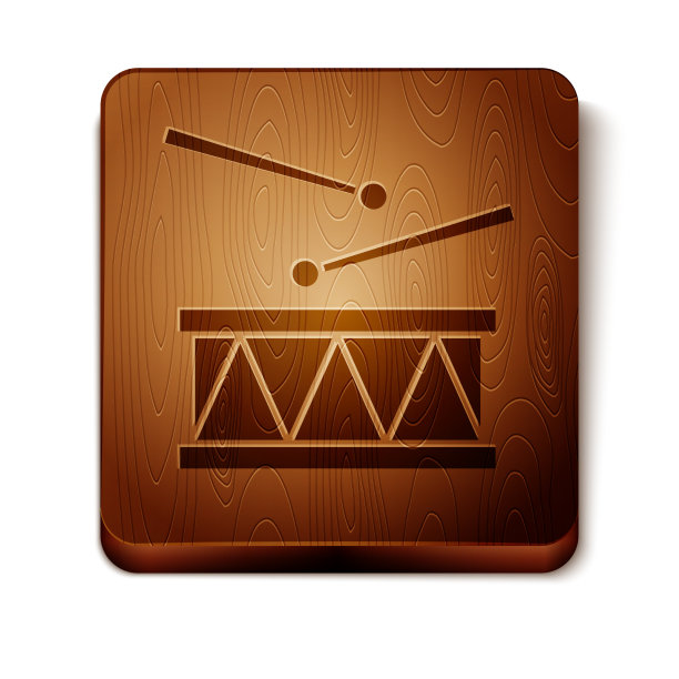 棕色鼓与鼓棒图标孤立在白色图片下载