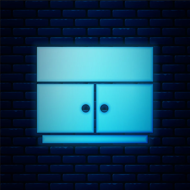 霓虹灯衣橱图标孤立在砖墙上图片下载