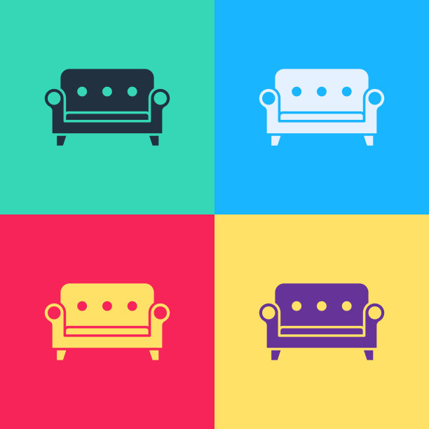 波普艺术沙发图标孤立的颜色背景图片下载
